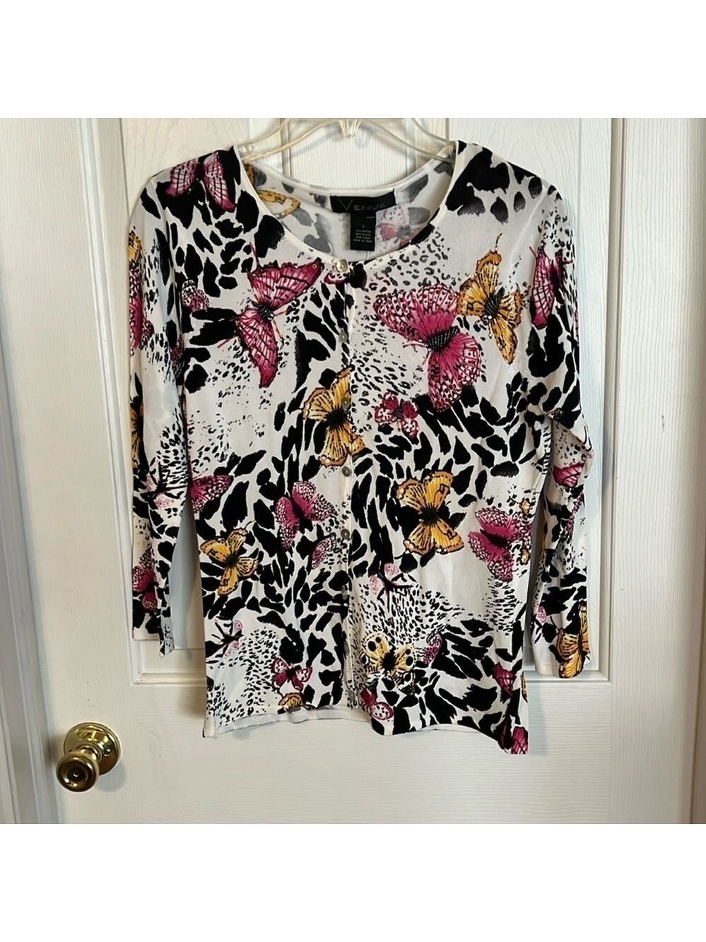 Venue sequined button-up cardigan. size S. Floral, butterfly, feminine, NWT